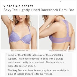 Victoria's secret sexy tee lightly lined racerback front close demi bra 38DD